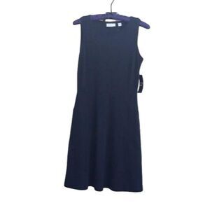 New York & Company Dress‎ Sleeveless Fit Flare Midi Pockets Cotton Black XS